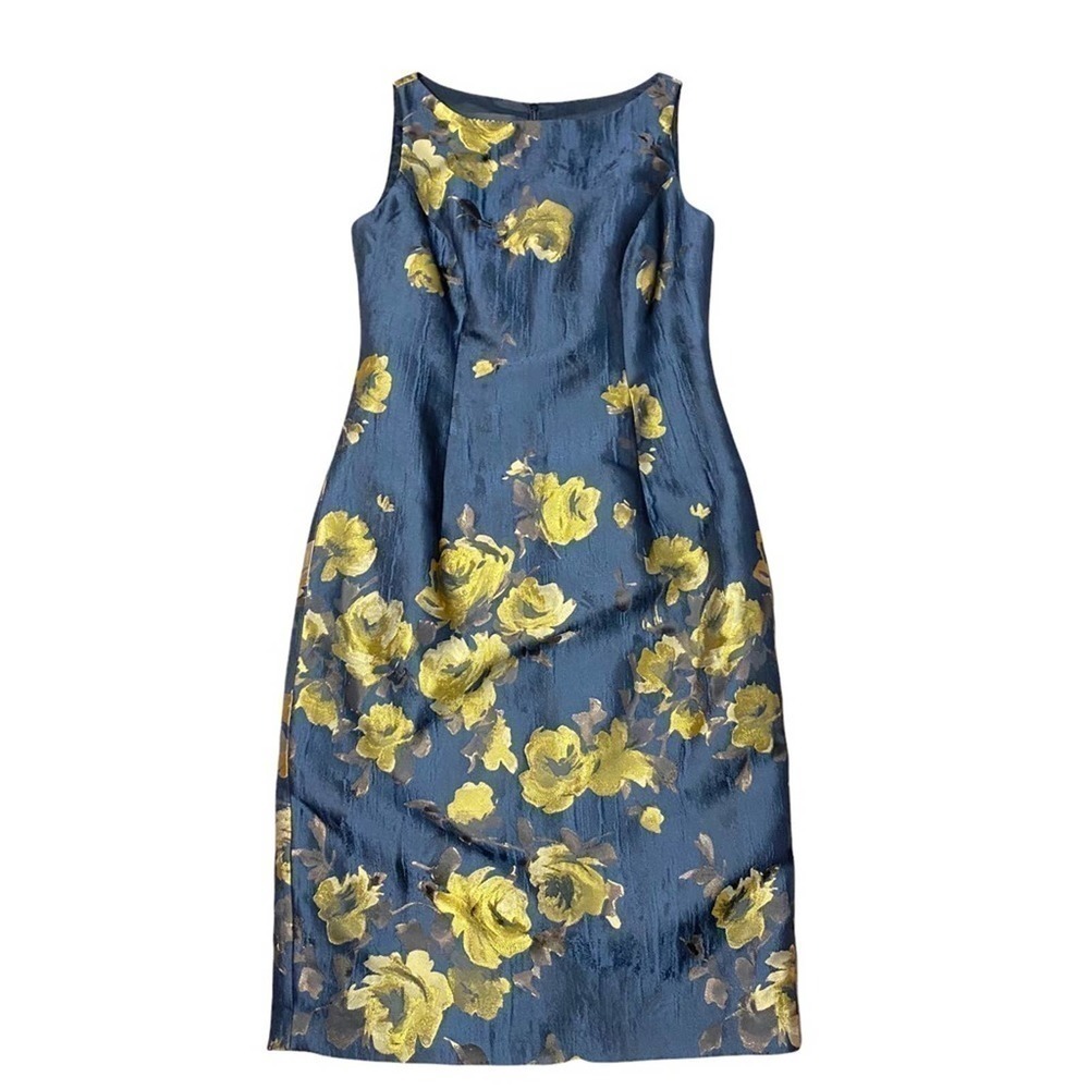 Franscara‎ Dress Sleeveless Bodycon Gold Floral Black Knee Length Size 8